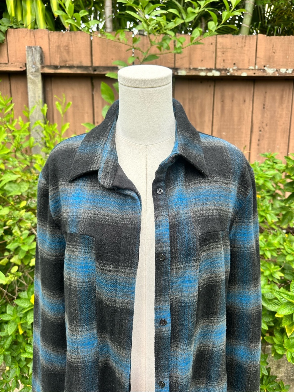 RtA Genevieve Striped Wool Flannel Shirt Blue Plaid Size S NWT - Picture 4 of 10